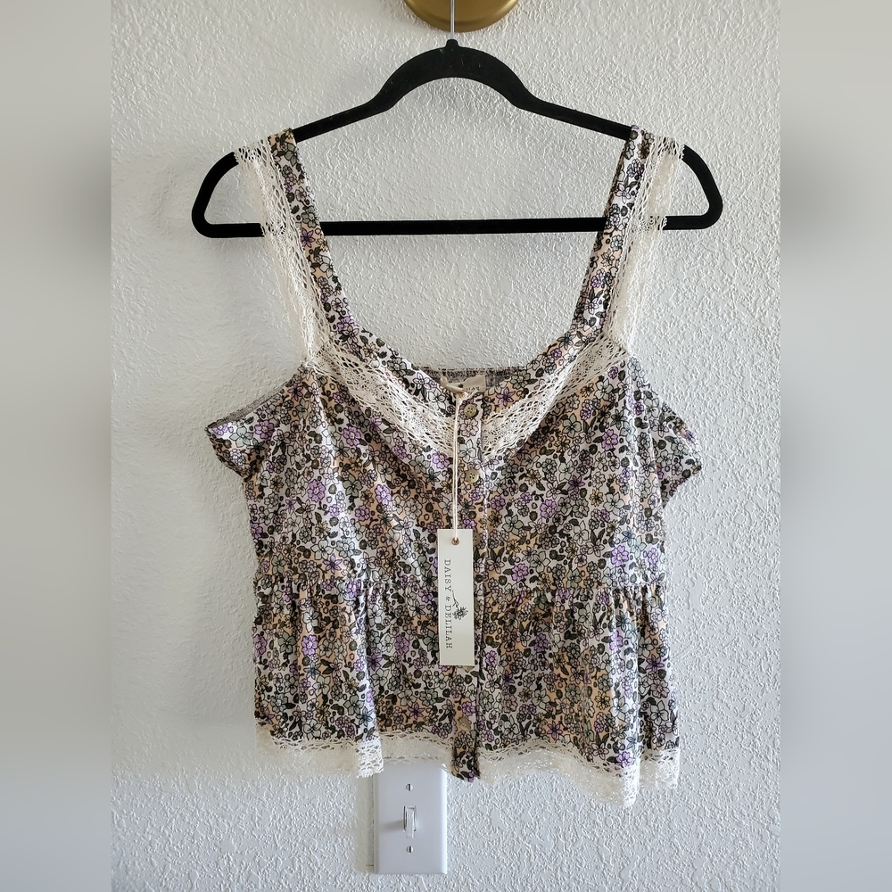 Daisy & Delilah Green Size Large Printed Tank Top